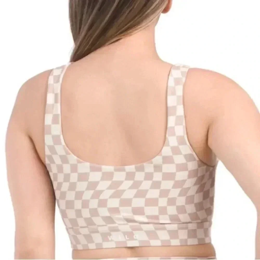 WILO the Label Sports Bra Wave Checker Print Cream Tan NEW With Tags Medium - Picture 2 of 2